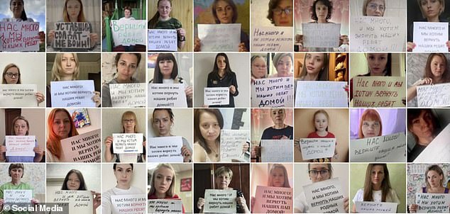 Women and girls have shared photos holding signs demanding the return of their husbands from the brutal frontline