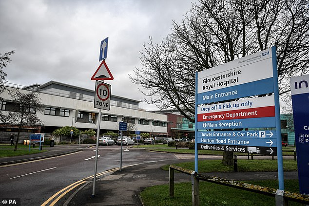 However, the appointment at Gloucestershire Royal Hospital (pictured) on March 8, 2021 was actually to induce labor as she had gestational diabetes - meaning it is safer to deliver earlier