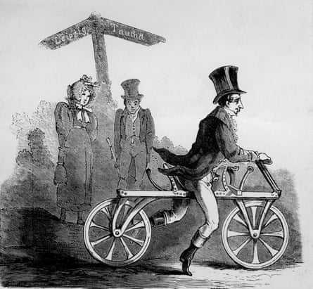 Karl von Drais and his two-wheeled 'walking machine', the vélocipede