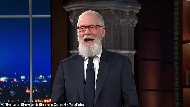 Old times: After Colbert said he'd only hosted about a quarter of Letterman's records, he asked the bushy-haired, bearded comedian what he 