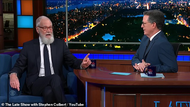 On his own: Letterman told Colbert that he couldn't turn to Johnny Carson for advice like he does with Jon Stewart.  “I was an orphan in the talk show world,” he said