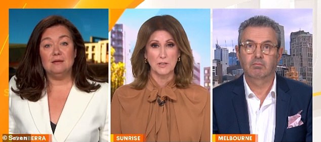 Political editor for news.com.au Samantha Maiden (left) joined Sunrise presenter Natalie Barr and journalist Justin Smith (right) on Tuesday morning