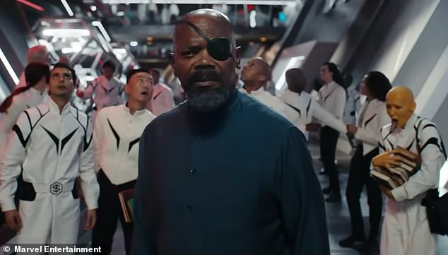 Samuel Jackson stars as the trio's nemesis, Nick Fury, in the character's eleventh Marvel film