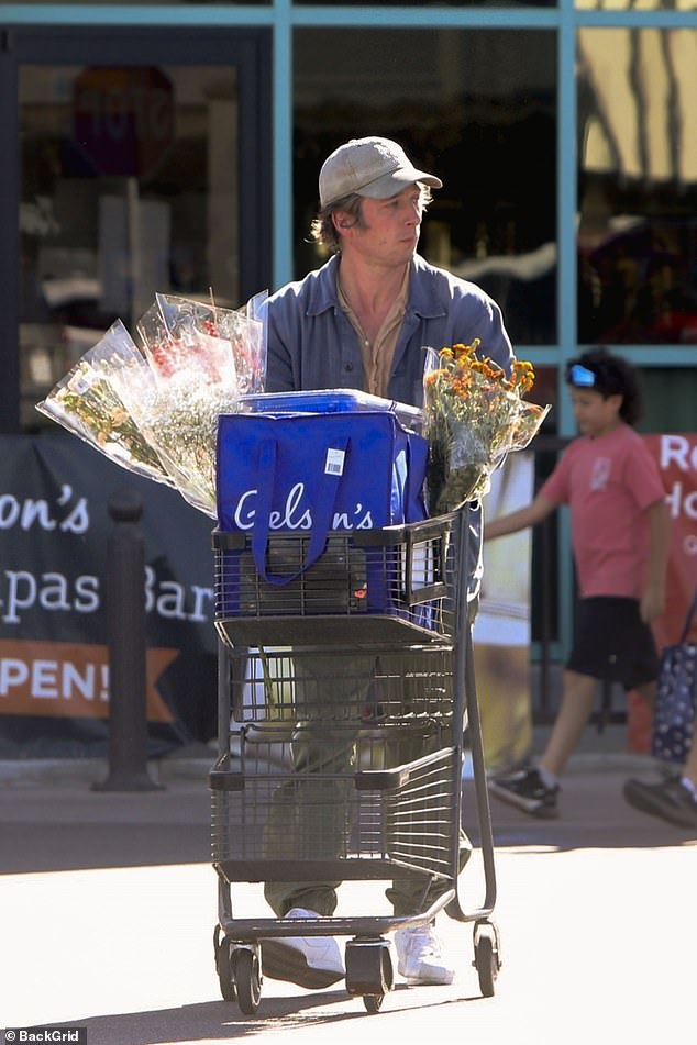 Ready for the holidays: Just days before his first Thanksgiving since his estranged wife Addison Timlin filed for divorce in May, the handsome actor, 32, appeared to be stocking up for Turkey Day as he carried bags of assorted treats and several bouquets to his car pushed