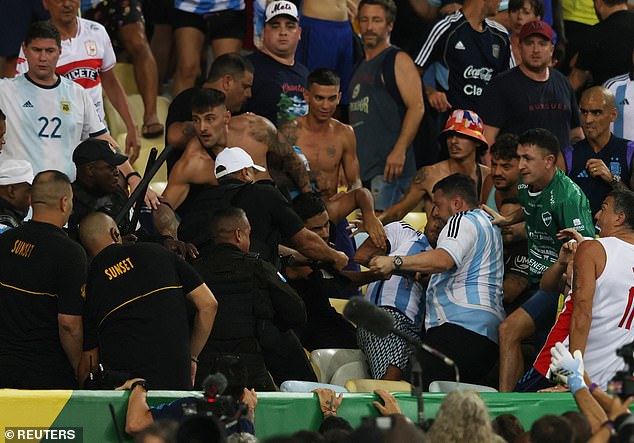 Supporters of rivals began fighting each other before clashing with Brazilian police