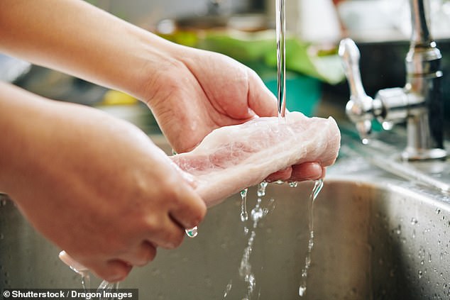 Washing meat before cooking can spread bacteria to surrounding surfaces