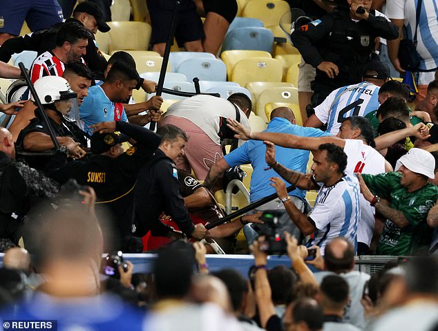 Fighting broke out in the crowd before kick-off, delaying the start of the match by 29 minutes