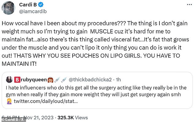 Cardi didn't take too kindly to this, as she was extremely candid about the surgeries and cosmetic procedures she had undergone over the years.