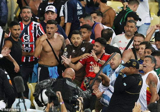 During the national anthem, violence broke out between fans of Brazil and Argentina