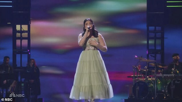 Hit song: For her performance, Julia took the stage in a green dress and sang Cyndi Lauper's hit True Colors