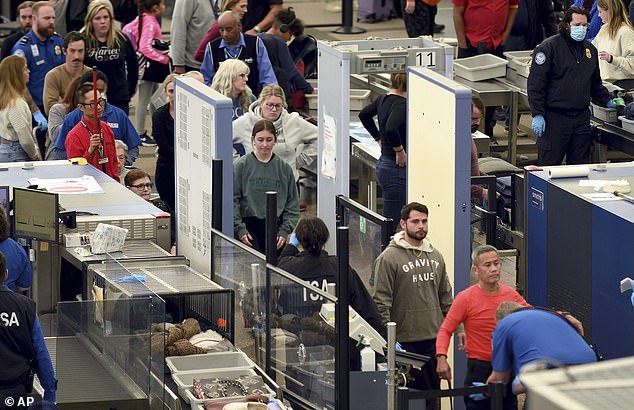 Air marshals fly disguised as regular passengers and act as law enforcement officers on board (Photo: Travelers pass through security at Denver International Airport)