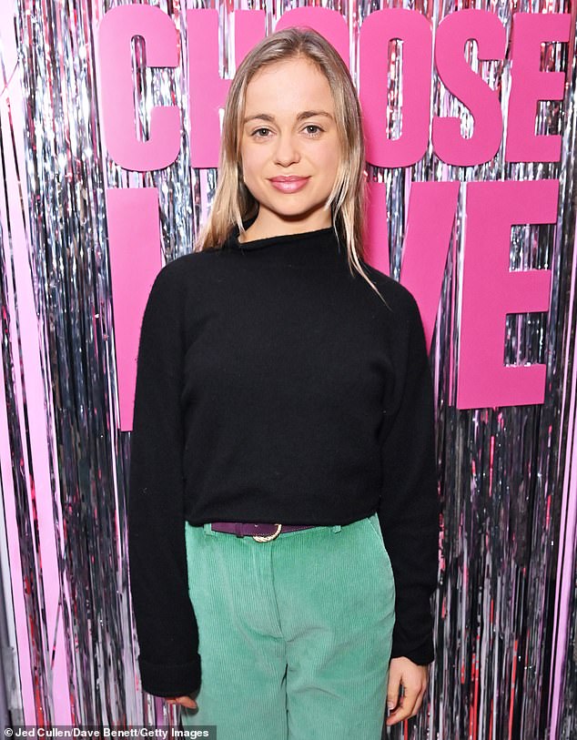 Royal visitor: Dame Amelia Windsor added a pop of color to her outfit with some mint green cords