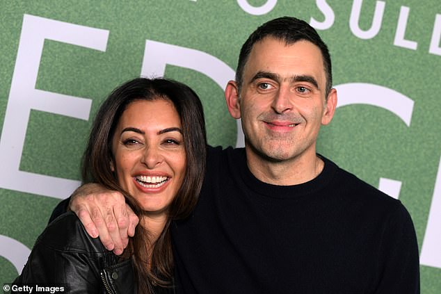 The seven-time world champion poses for photos with his fiancée Laila Rouass at the premiere of his new documentary 'Ronnie O'Sullivan: The Edge of Everything'