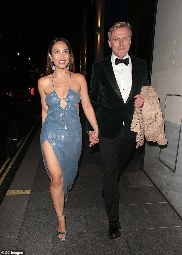 In love: Her plus one for the night was her fiancé Simon Motson as they arrived hand in hand as they entered the event