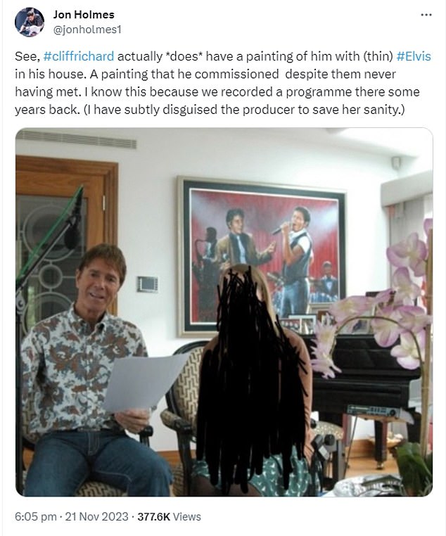 There it is: the post, published by BBC Radio 4 broadcaster Jon Holmes, showed the actor sitting in front of the huge portrait that took up most of his wall