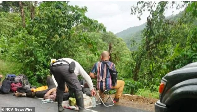 The pair managed to survive the crash after the bus veered off the road (pictured) before being rushed to hospital