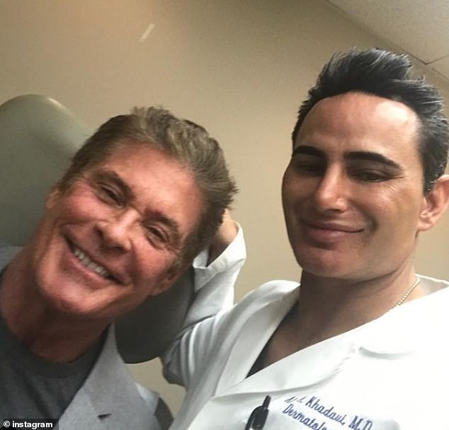 Famous surgeon Khadavi – who has over 40,000 followers on Instagram – is seen with David Hasselhoff