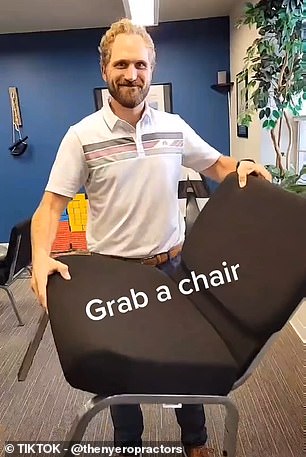 Dr.  Daniel Nye, a chiropractor in Colorado, posted a video on TikTok showing that lying on your back with your feet on a chair can improve posture