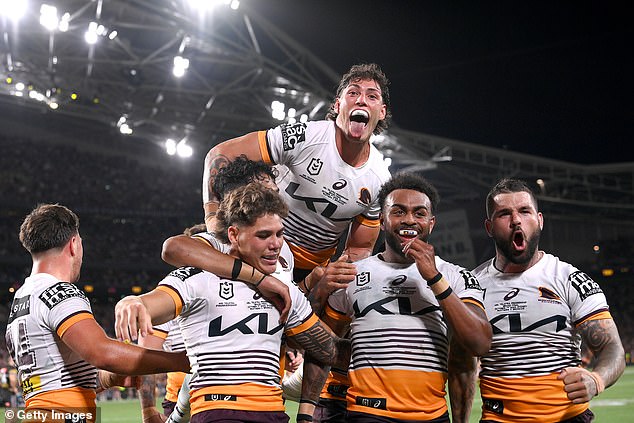 If the card becomes reality, it will be held on the same day as the NRL double header in Sin City, featuring the Brisbane Broncos (pictured), Roosters, Manly and Souths.