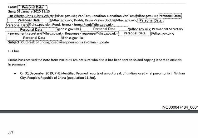 The email, sent on January 3, 2020 at 11:15 am, was a forwarding of a message from an international public health alert system about an 