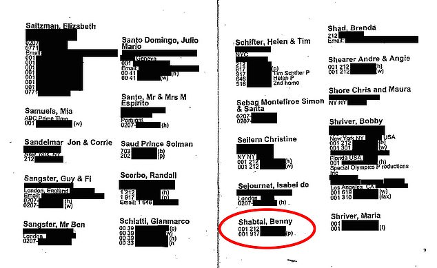 The businessman's name appears in Epstein's infamous 'Black Book', on the same page as Maria Shriver, member of the Kennedy family and ex-wife of Arnold Schwarzenegger