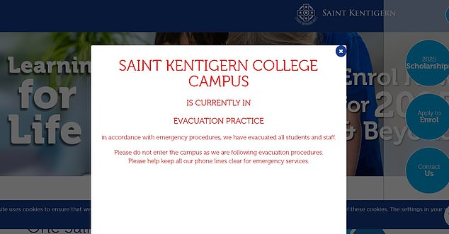 The school's website stated that the collage was undergoing 'evacuation drills' and urged people not to visit the site