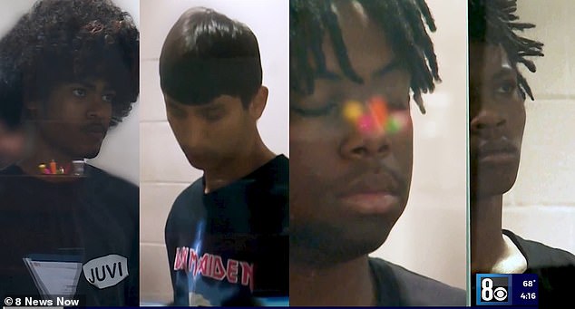 Treavion Randolph (left), 16, Damien Hernandez, 17, Gianni Robinson, 17, and Dontral Beaver (right), 16, made their first court appearance as adults Friday morning