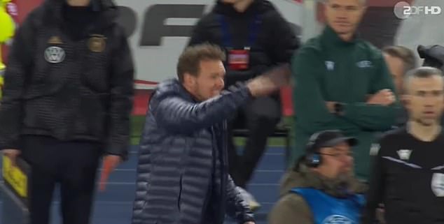 Nagelsmann then held the back of his leg and gestured to the ground with his hands