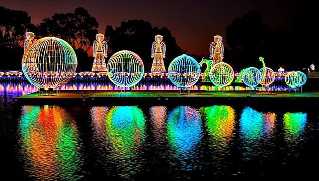 Geelong's Adventure Park features a wild array of installations, including a lighted maze, candy cane tunnel and sparkling reindeer displays