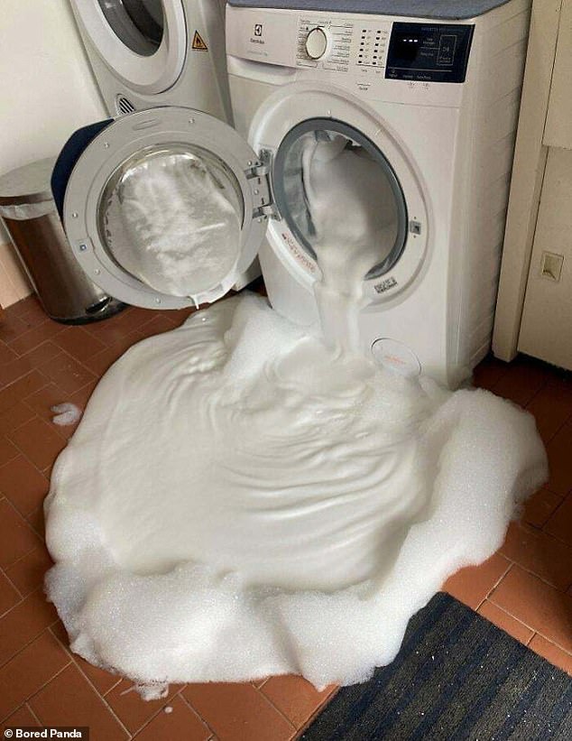 What happened here?  One person was shocked to discover that their washing machine had leaked a bubbling mess