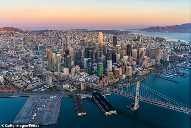 The high cost of living in the Bay Area is more than offset by higher wages, according to the LISEP report.  Pictured is an aerial view of San Francisco