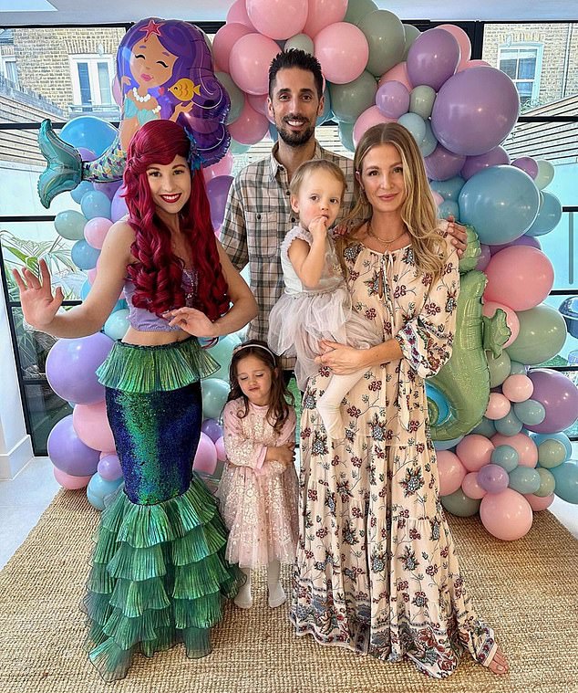 Happy family: Millie, Hugo, Sienna, Aurelia and a mermaid on Aurelia's second birthday in November