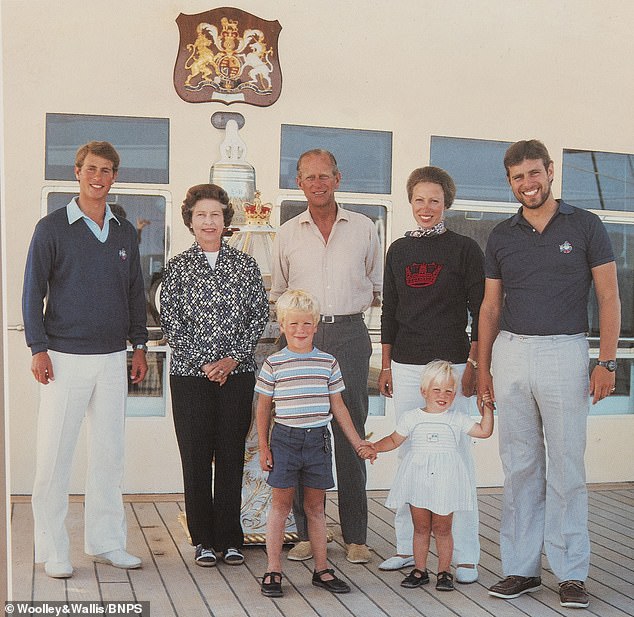 One card featured Edward, the Queen, Philip, Anne and a bearded Prince Andrew.  It also features a young Peter Phillips and his sister Zara.  The 1983 Christmas card photo was taken on board the royal yacht 'Britannia'