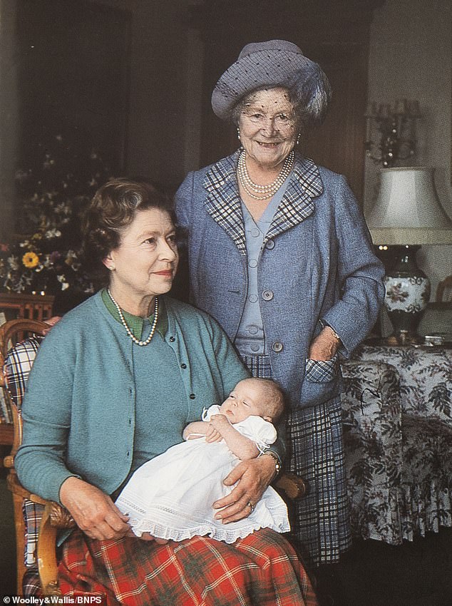 The Queen was pictured next to the Queen Mother holding Princess Beatrice, Prince Andrew's eldest daughter, in the 1988 Christmas card