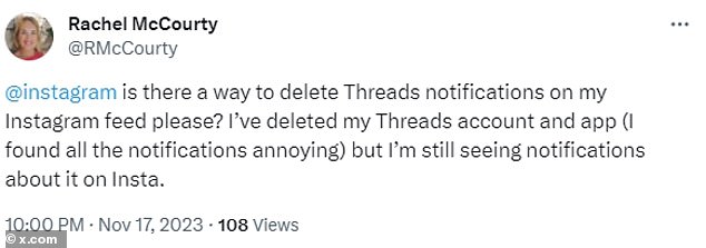 One user said she still receives Threads notifications on Instagram even after deleting her Threads account