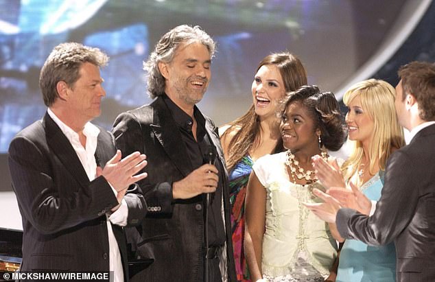 Taylor Hicks won that year: McPhee (3-L) famously met Foster (L) when she competed on the fifth season of the former Fox singing competition in 2006, and she came in second