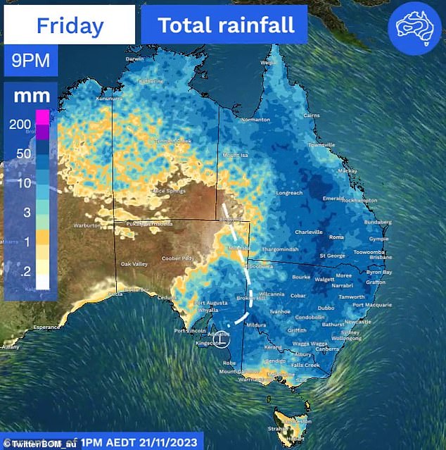 Australia's Top End and eastern states will see a dip in the coming days.  Pictured graph showing the precipitation forecast for Friday