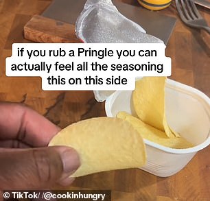 For those unsure if the Pringles lover is telling the truth, he urged everyone to rub each side to feel the flavor on one side.