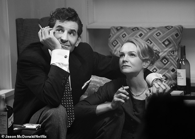 Bradley Cooper as Leonard Bernstein (director/writer/producer) and Carey Mulligan as Felicia Montealegre in Maestro