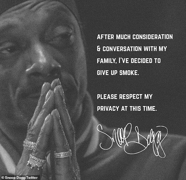 Last Thursday, Snoop – who has 185.6 million social media followers – released a shocking, matter-of-fact statement: “I'm quitting smoking.  After much thought and conversations with my family, I decided to quit smoking.  Please respect my privacy at this time'