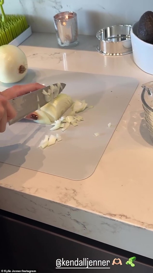 Funny: Kylie also shared a funny video of Kendall chopping up an onion after she made headlines during a season 1 episode of The Kardashians for clumsily chopping up a cucumber for a snack