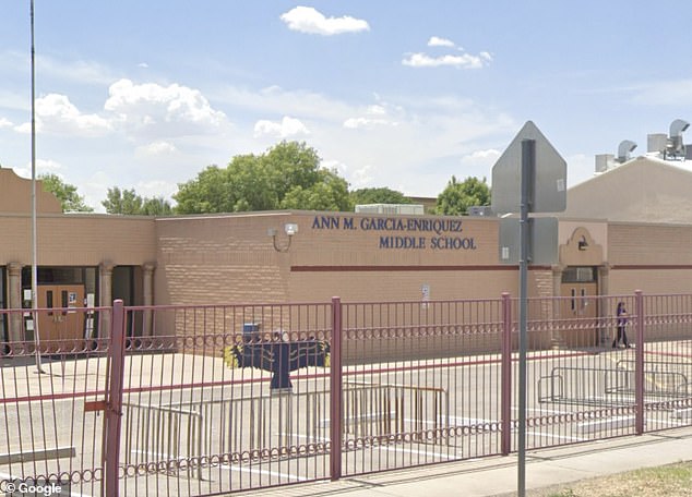 According to an affidavit, Garcia began recording outside the school (pictured) before signing in with her daughter's name and school ID number