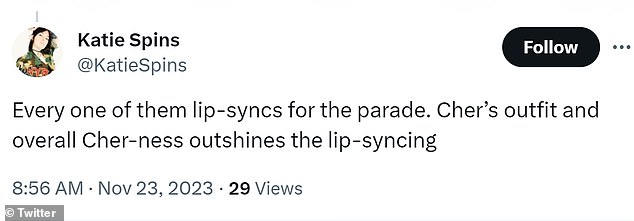 1700817722 879 Cher accused of LIP SYNCING during Macys Thanksgiving Day Parade in