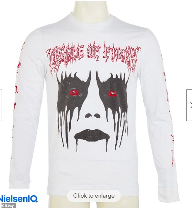 Frightening: Ed's Cradle of Filth top is also up for grabs for a total of £71