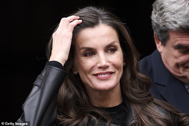 To complete the look, Letizia wore understated makeup for the outing, with mascara, thin eyebrows and a pink lip