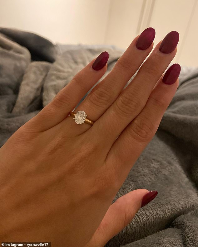 The final slide in the post showed Wolfe wearing an engagement ring.  Family friends revealed that she had found the ring he planned to use to propose to her