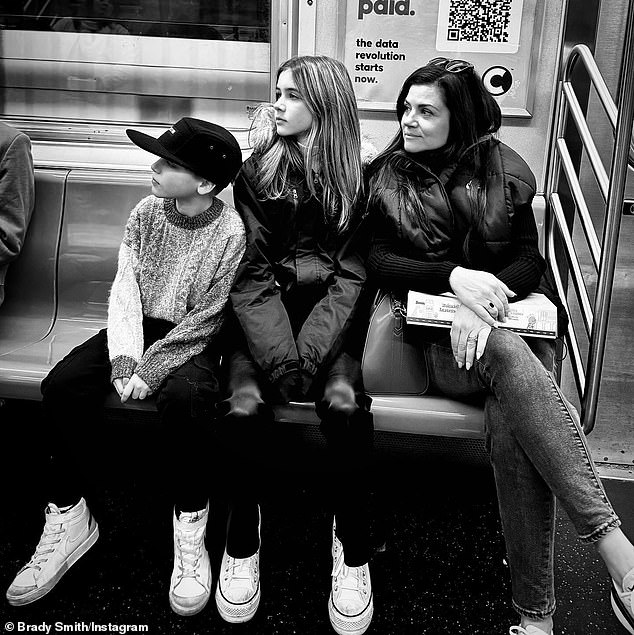 Subway: Tiffani's husband Brady shared a few more photos of the family's adventures, including a black and white photo of the North Pole actress and the kids sitting quietly on the subway.  Tiffani's former co-star Mario Lopez wrote 