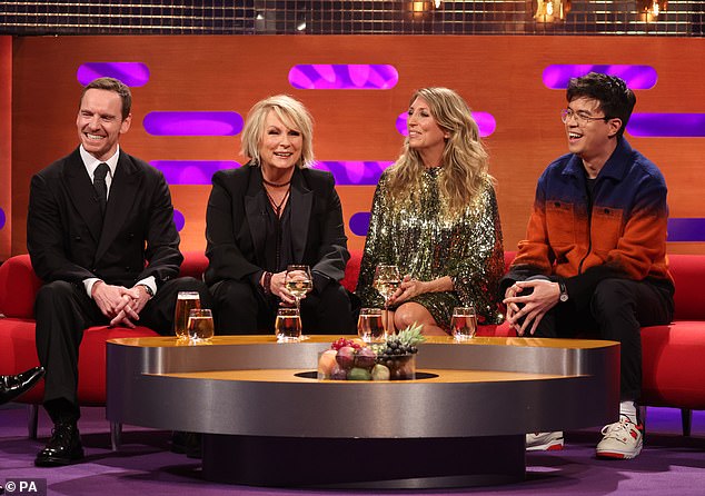 Quite a list: he is joined on Graham's couch by comedy legend Jennifer Saunders, Back to Life star Daisy Haggard, comedian Phil Wang and pop group Take That