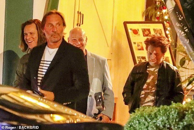 Pals: The Sonic the Hedgehog star met up with fellow comedians Seth Green, 49, and Jeff Ross, 58, for the evening