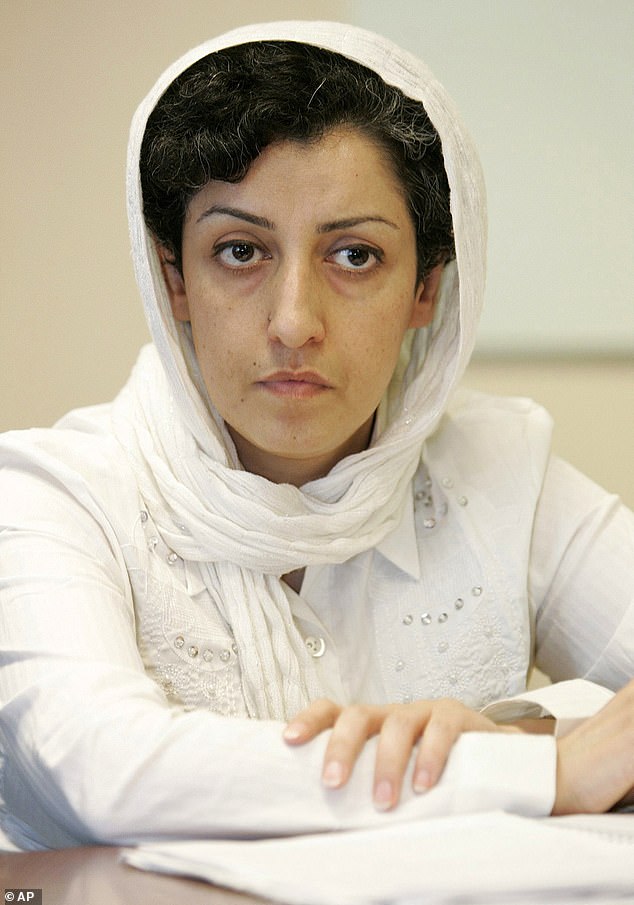 Serious business: Mohammadi is currently imprisoned in Tehran's Evin Prison, where she has been held since 2021;  she is seen in 2008